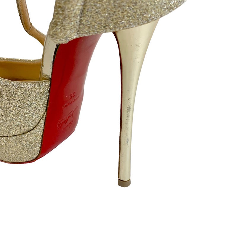 クリスチャンルブタン Christian Louboutin サンダル 靴 シューズ グリッター レザー ゴールド パーティーシューズ ラメ クロス プラットフォーム