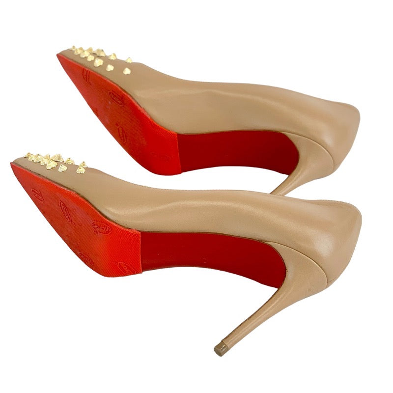 クリスチャンルブタン Christian Louboutin パンプス 靴 シューズ スパイク スタッズ レザー ベージュ ゴールド