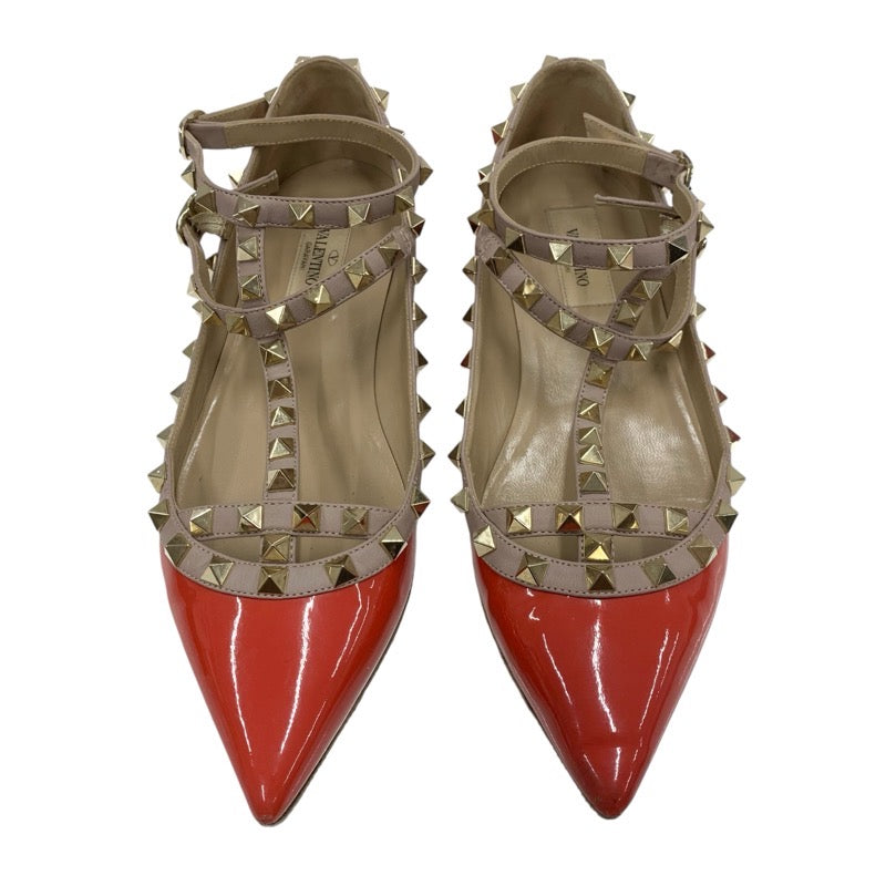 Valentino Pumps, Shoes, Patent, Red, Pink Beige, Gold, Rock Studs, Strap, Flat Shoes