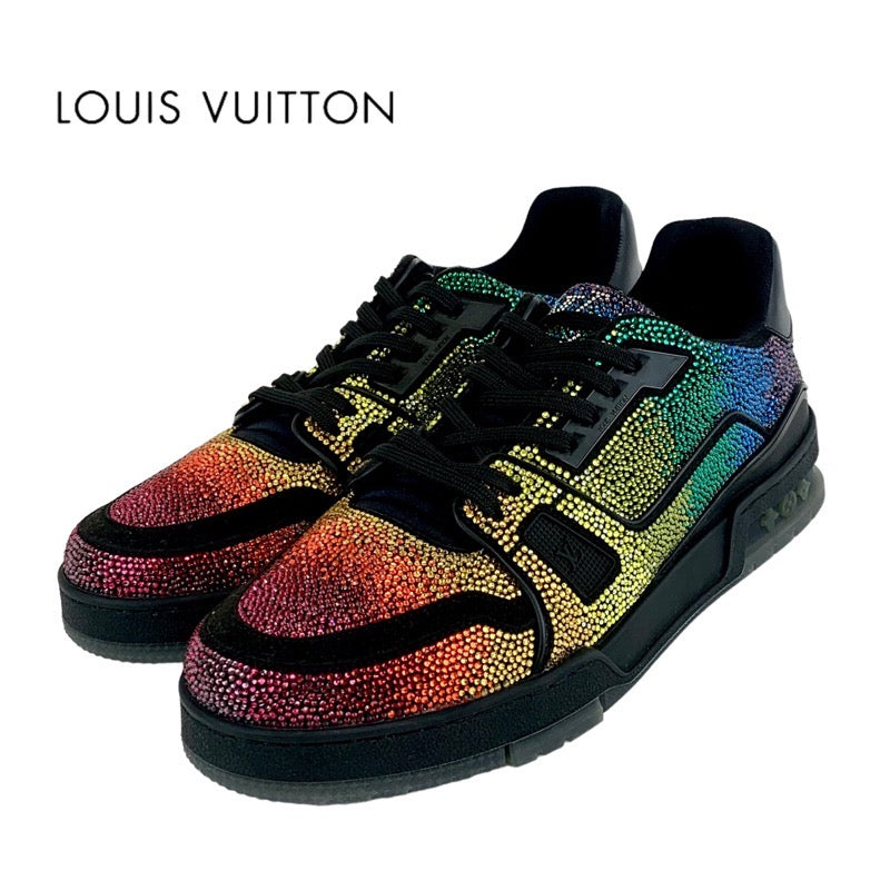 ルイヴィトン LOUIS VUITTON LV トレイナーライン スニーカー 靴 シューズ レザー ブラック レインボー 未使用 ラインストーン メンズ