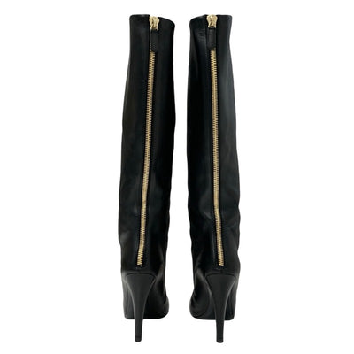 Chanel CHANEL boots, long boots, shoes, leather, black, coco mark, pearl, back zip