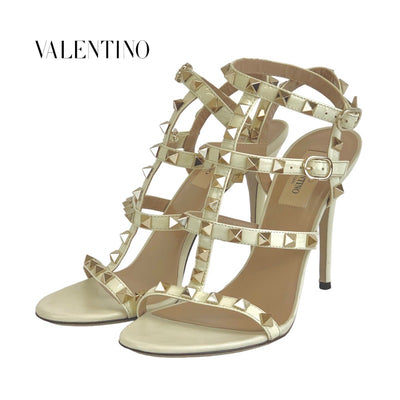 Valentino Sandals, Shoes, Patent Leather, White, Gold, Rock Studs