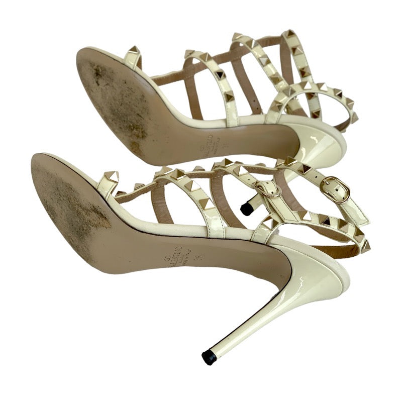 Valentino Sandals, Shoes, Patent Leather, White, Gold, Rock Studs