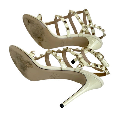 Valentino Sandals, Shoes, Patent Leather, White, Gold, Rock Studs