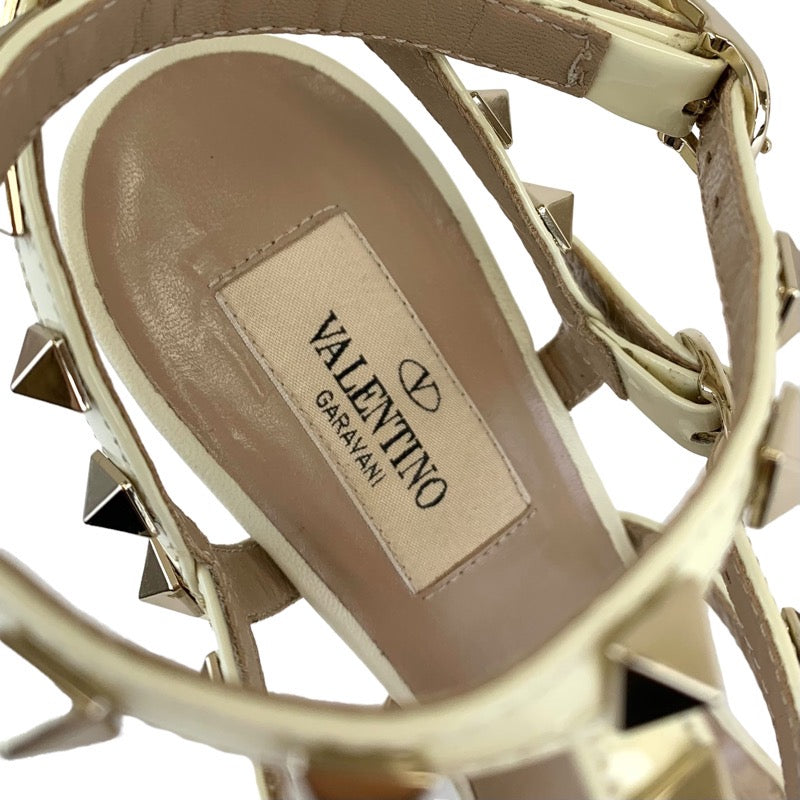 Valentino Sandals, Shoes, Patent Leather, White, Gold, Rock Studs