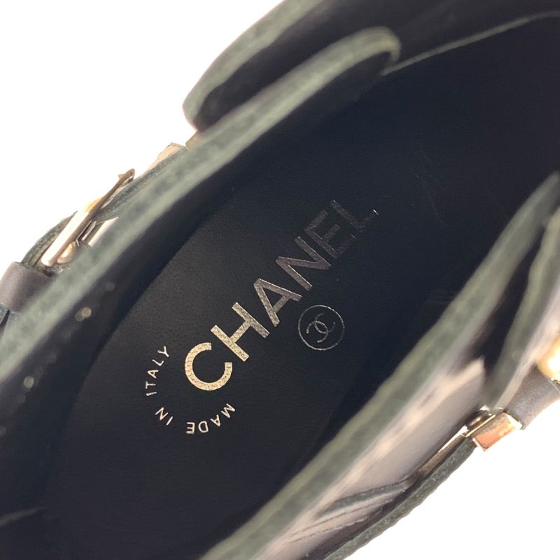 シャネル CHANEL ブーツ ショートブーツ 靴 シューズ レザー ブラック ココマーク パール チェーン ベルト