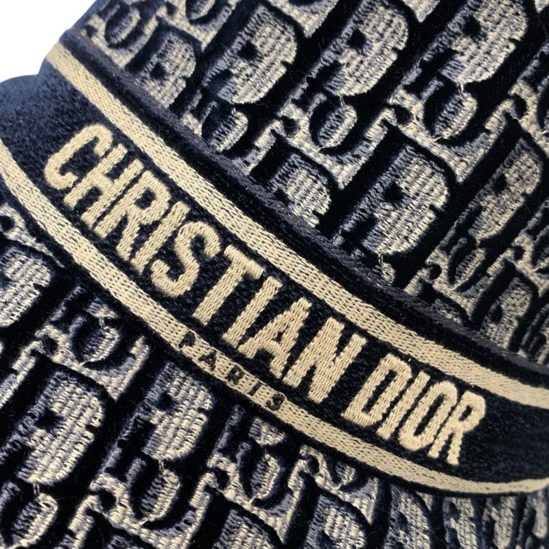 クリスチャンディオール CHRISTIAN DIOR 帽子 コットン ベルベット ネイビー バケットハット ベロア オブリーク ロゴ