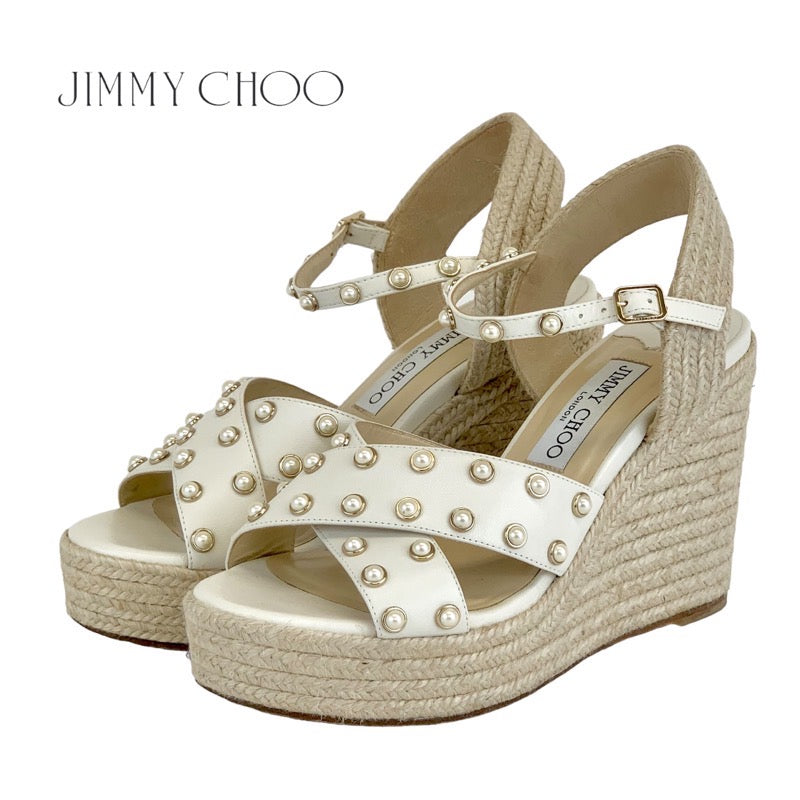 ジミーチュウ JIMMY CHOO サンダル 靴 シューズ レザー ホワイト パール エスパドリーユ ウェッジソール