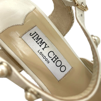 ジミーチュウ JIMMY CHOO サンダル 靴 シューズ レザー ホワイト パール エスパドリーユ ウェッジソール