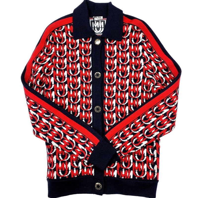 MIUMIU Tops Wool Red Unused Cardigan Logo Collared