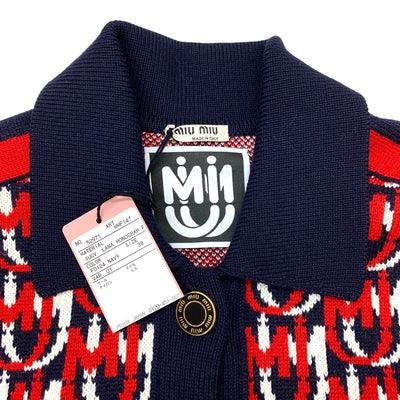 MIUMIU Tops Wool Red Unused Cardigan Logo Collared