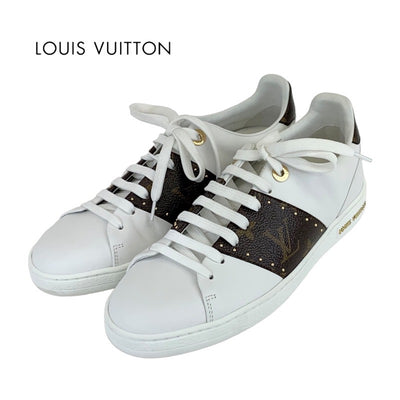 Louis Vuitton Front Low Line Monogram Sneakers Shoes Leather White Brown White Unused