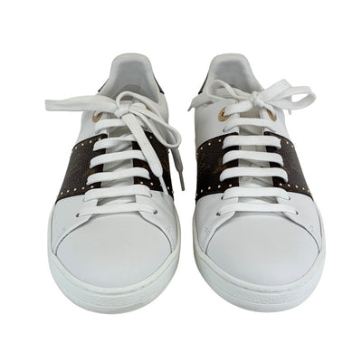 Louis Vuitton Front Low Line Monogram Sneakers Shoes Leather White Brown White Unused