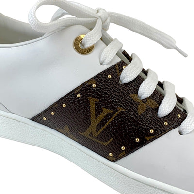 Louis Vuitton Front Low Line Monogram Sneakers Shoes Leather White Brown White Unused