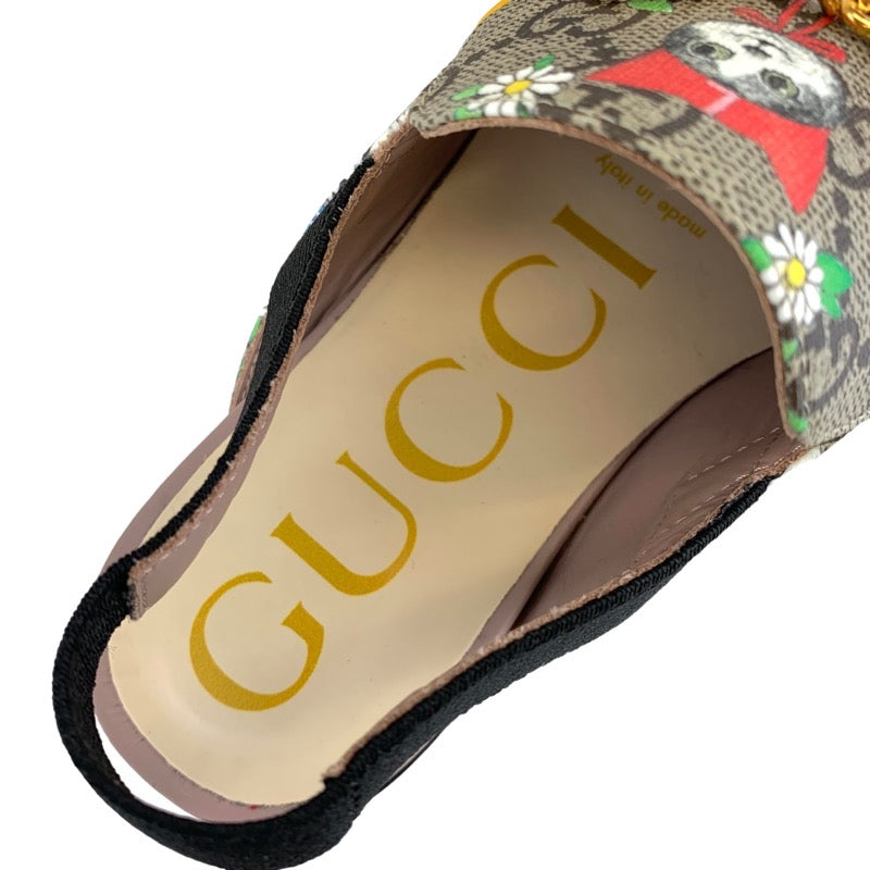 グッチ GUCCI プリンスタウン フラットサンダル スリッパサンダル 靴 シューズ ホースビット キャット フラワー レザー ベージュ キッズ