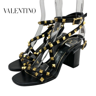 Valentino Sandals, Shoes, Leather, Black, Gold, Rock Studs