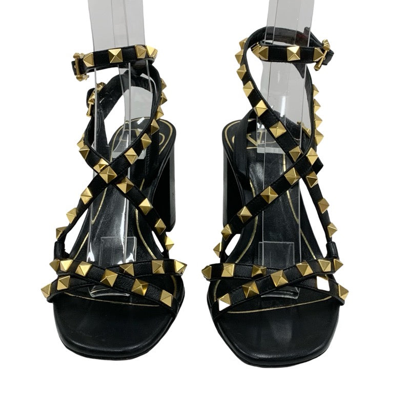 Valentino Sandals, Shoes, Leather, Black, Gold, Rock Studs