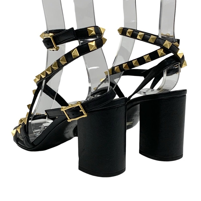 Valentino Sandals, Shoes, Leather, Black, Gold, Rock Studs