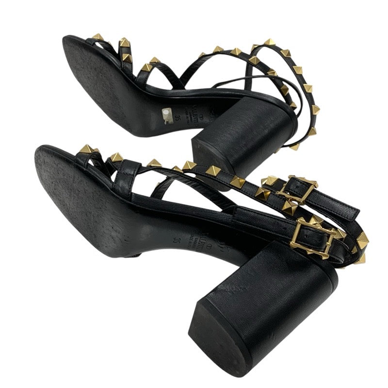 Valentino Sandals, Shoes, Leather, Black, Gold, Rock Studs