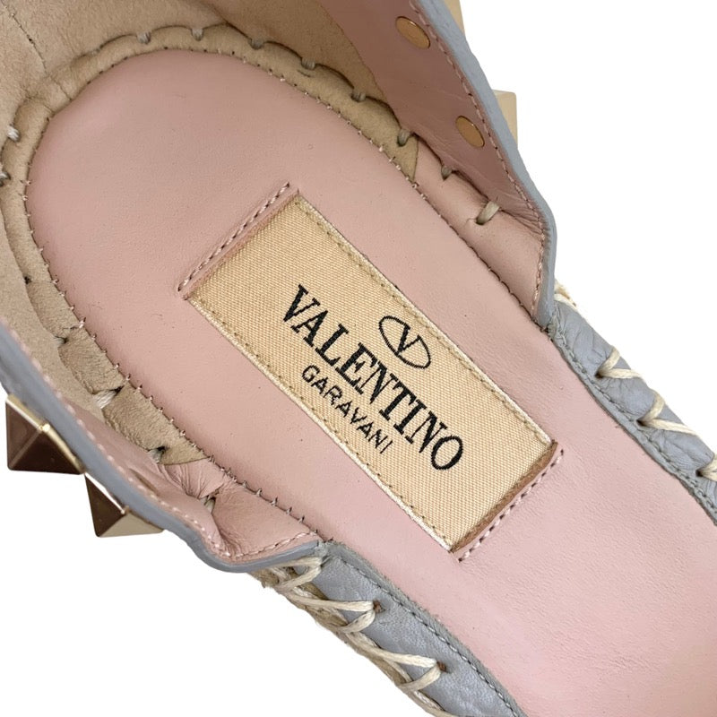 ヴァレンティノ VALENTINO パンプス 靴 シューズ レザー グレー系 ゴールド ロックスタッズ ウェッジソール エスパドリーユ