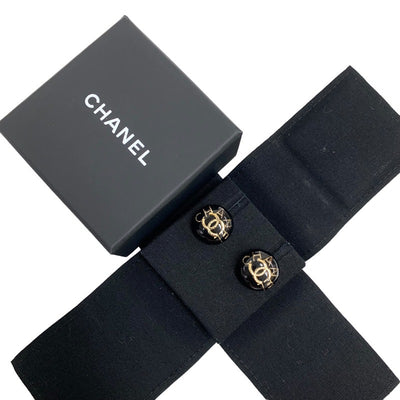 シャネル CHANEL ピアス イヤリング ブラック ゴールド ココマーク ラウンド