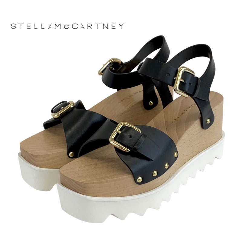 STELLA McCARTNEY Ellis Sandals Shoes Leather Wood Black Unused Thick Sole Platform