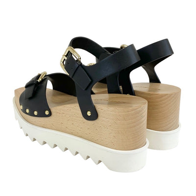 STELLA McCARTNEY Ellis Sandals Shoes Leather Wood Black Unused Thick Sole Platform