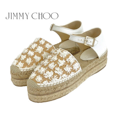 ジミーチュウ JIMMY CHOO フラットシューズ 靴 シューズ ストロー ホワイト ベージュ系 未使用 エスパドリーユ チェーン