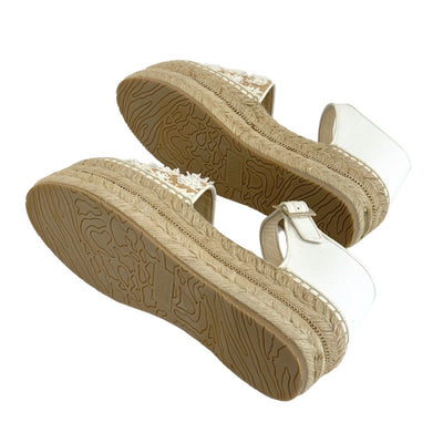 Jimmy Choo JIMMY CHOO Flat Shoes Shoes Straw White Beige Unused Espadrilles Chain