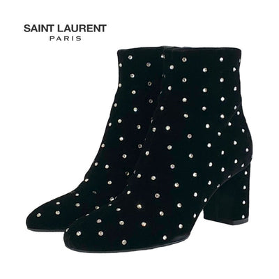 サンローラン SAINT LAURENT ブーツ ショートブーツ 靴 シューズ ベロア ブラック 黒 ラインストーン