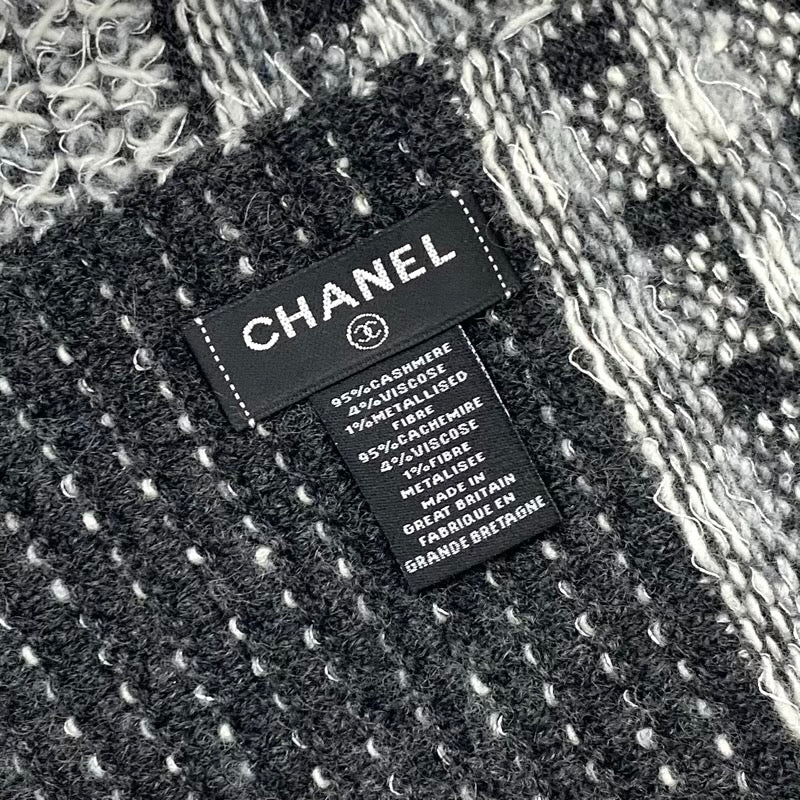 シャネル CHANEL マフラー ブラック グレー ホワイト ココマーク チェック ツイード カシミヤ