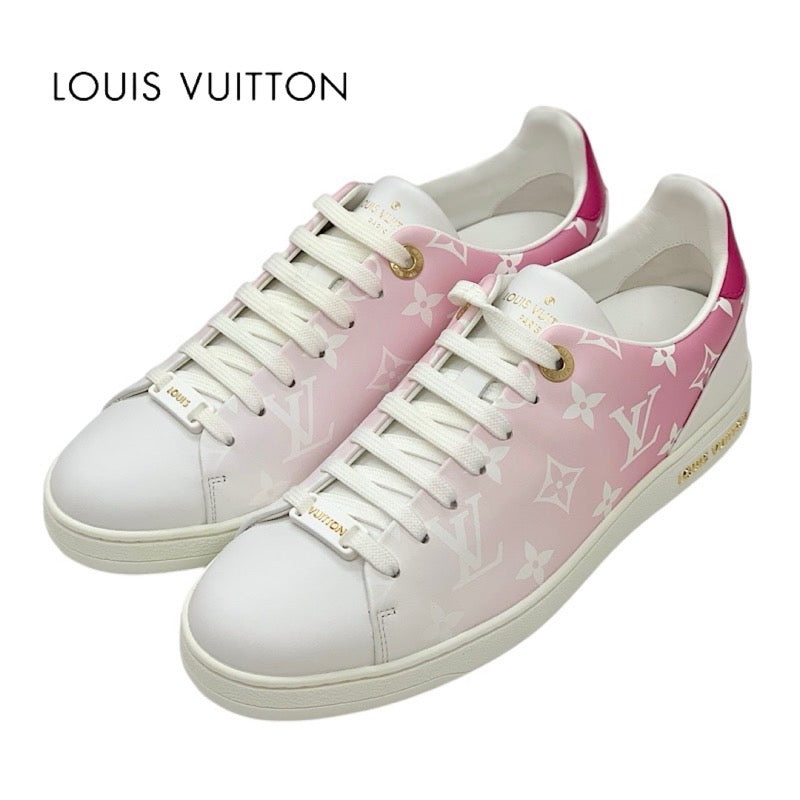 Louis Vuitton Front Low Line Monogram Sneakers Shoes Leather White Pink Unused Gradient