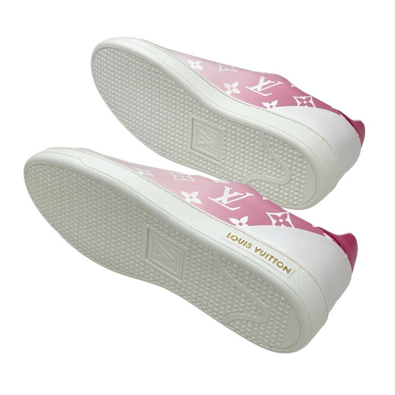 Louis Vuitton Front Low Line Monogram Sneakers Shoes Leather White Pink Unused Gradient