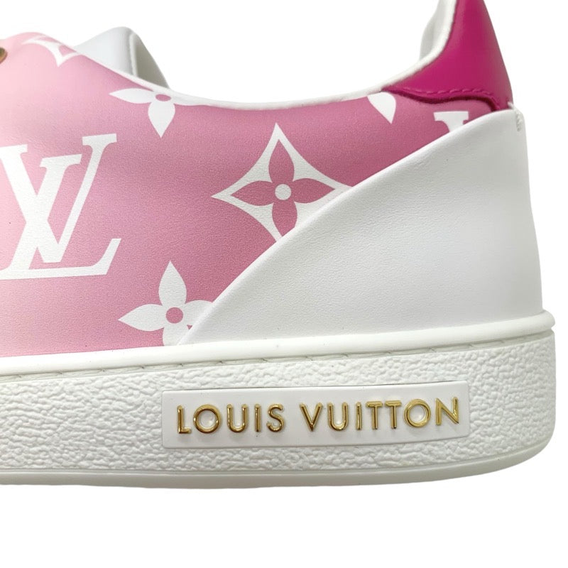 Louis Vuitton Front Low Line Monogram Sneakers Shoes Leather White Pink Unused Gradient