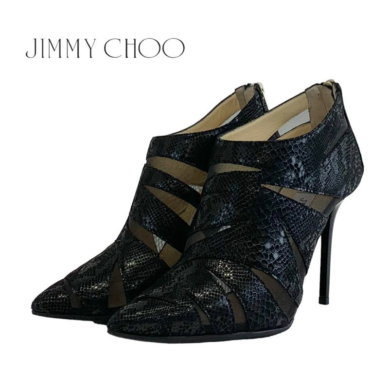 ジミーチュウ JIMMY CHOO ブーツ ショートブーツ 靴 シューズ メッシュ レザー ブラック ブーティ パイソン