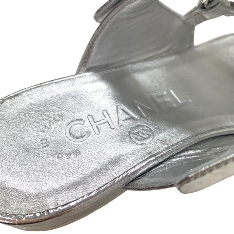 Chanel CHANEL sandals, shoes, leather, silver, unused, flat sandals, mules, coco mark, chain