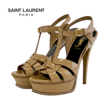 SAINT LAURENT Tribute Sandals Shoes Patent Beige Strap Platform