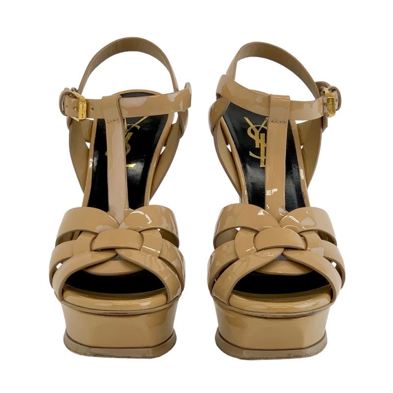 SAINT LAURENT Tribute Sandals Shoes Patent Beige Strap Platform