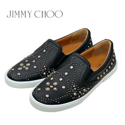 ジミーチュウ JIMMY CHOO スニーカー 靴 シューズ レザー ブラック 未使用 スタッズ スリッポン