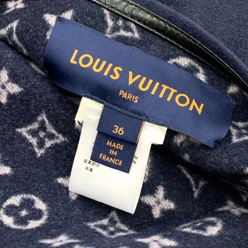 ルイヴィトン LOUIS VUITTON モノグラム ケープ コート ポンチョ アウター リバーシブル ウール ネイビー