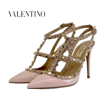 ヴァレンティノ VALENTINO パンプス 靴 シューズ パテント レザー ピンク ピンクベージュ ゴールド 未使用 サンダル ロックスタッズ