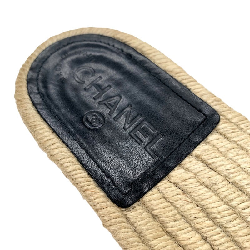 Chanel CHANEL Sandals, Shoes, Leather, Black, Coco Mark, Pearl, Espadrilles, Flat Sandals