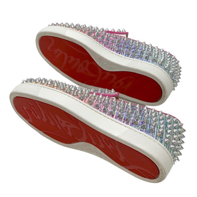 クリスチャンルブタン Christian Louboutin ローラーボート スニーカー 靴 シューズ グリッター ファブリック レインボー オーロラ スリッポン スパイク スタッズ