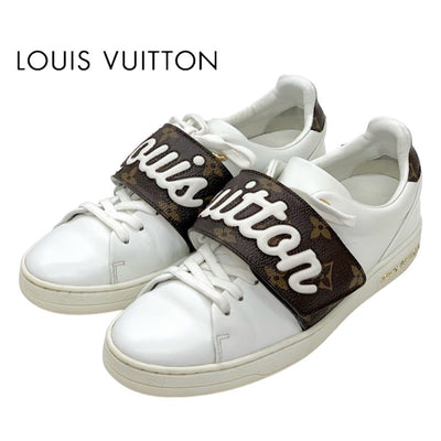 Louis Vuitton LOUIS VUITTON Front Low Sneakers Shoes Leather White Brown Logo