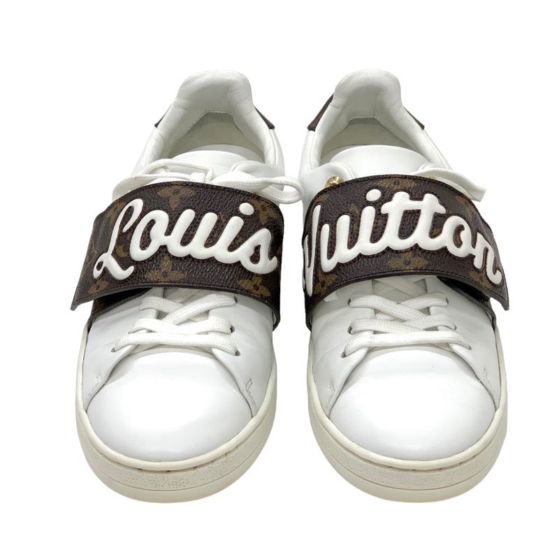 Louis Vuitton LOUIS VUITTON Front Low Sneakers Shoes Leather White Brown Logo