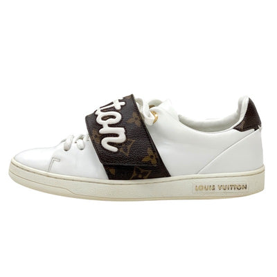 Louis Vuitton LOUIS VUITTON Front Low Sneakers Shoes Leather White Brown Logo