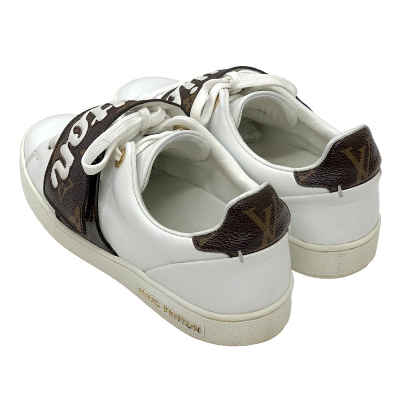 Louis Vuitton LOUIS VUITTON Front Low Sneakers Shoes Leather White Brown Logo