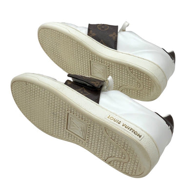 Louis Vuitton LOUIS VUITTON Front Low Sneakers Shoes Leather White Brown Logo