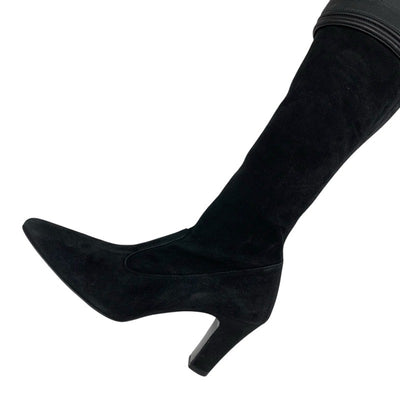 Chanel CHANEL boots, long boots, shoes, leather, suede, black, thigh high boots, knee high boots, coco mark