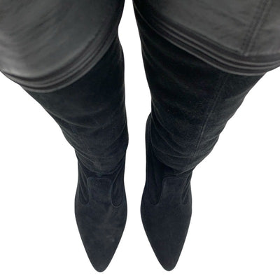 Chanel CHANEL boots, long boots, shoes, leather, suede, black, thigh high boots, knee high boots, coco mark